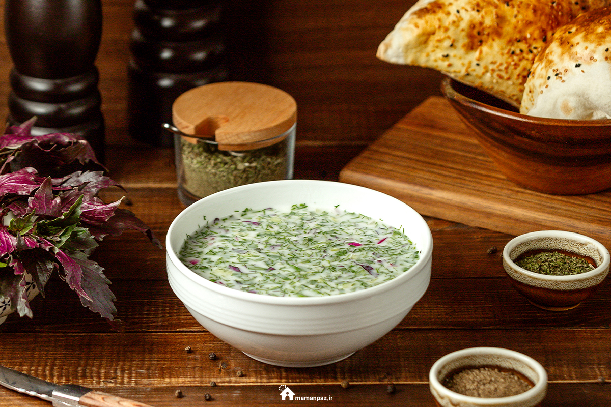 رسپی انواع آب دوغ خیار غذای تابستانی به صورت سنتی برای 6 تا 8 نفر
